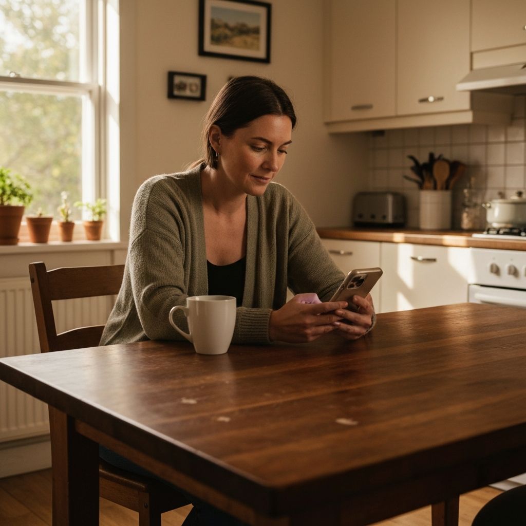 An Australian patient on a telehealth call from her kitchen